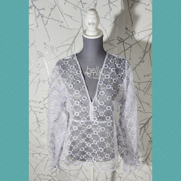 Zara Lilac Mesh Floral Embroidered Sheer Blouse - Picture 2 of 5